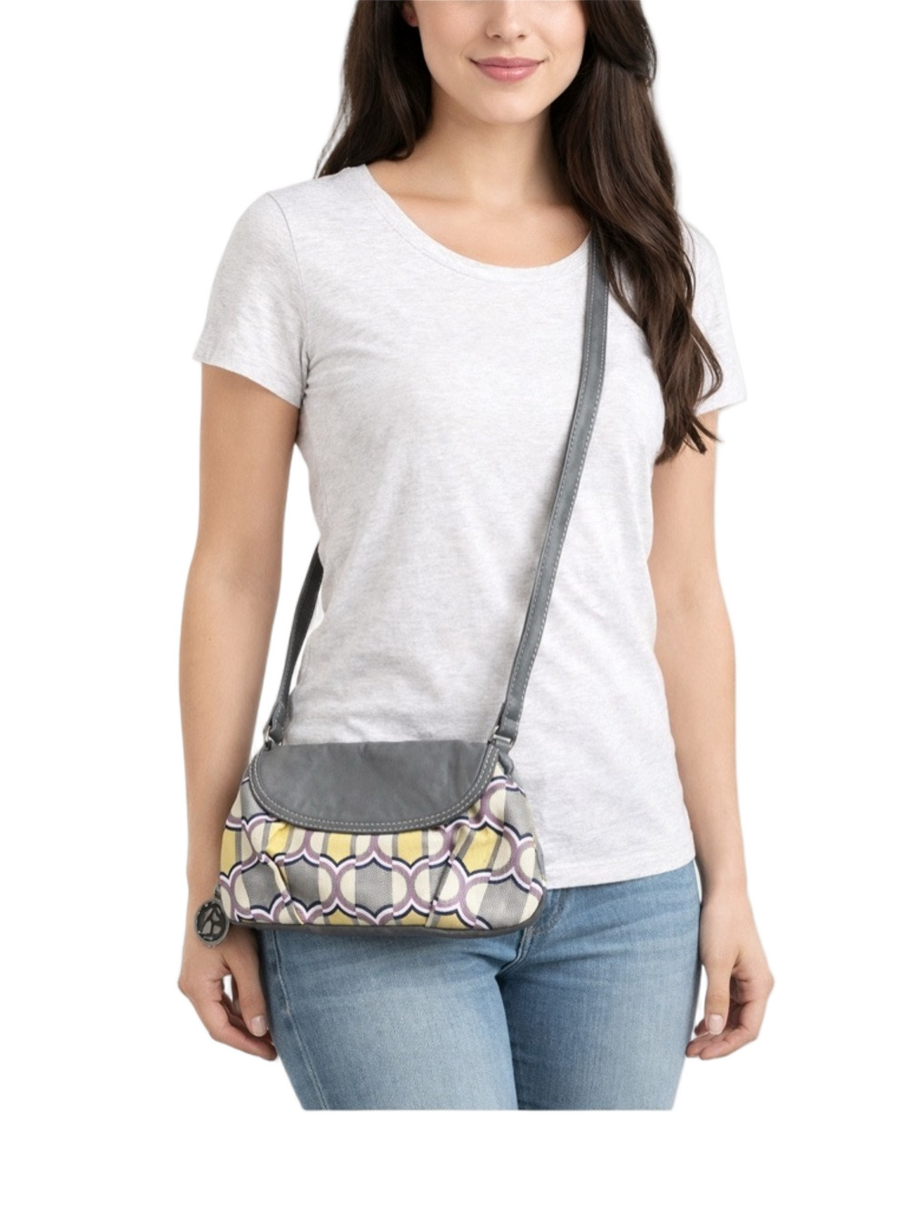 R Gray and Yellow faux leather Patterned Women's crossbody bag
